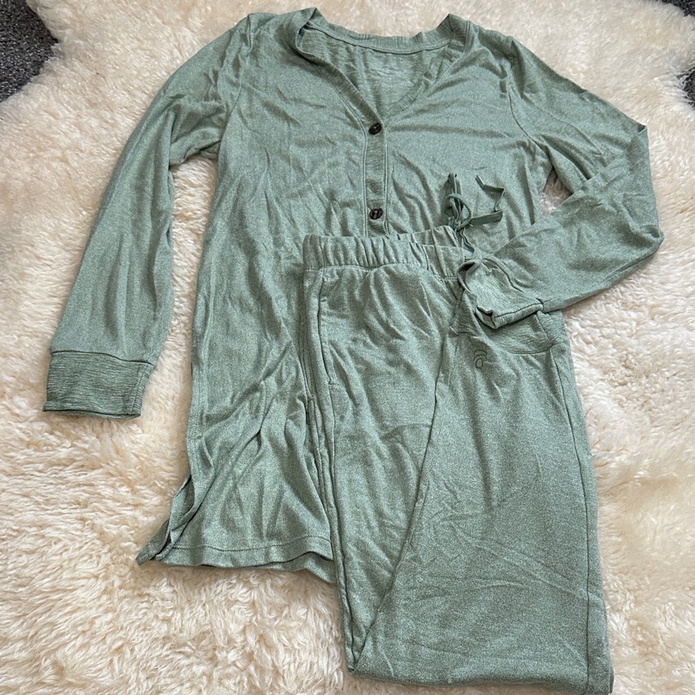 Cuddl Duds Long Sleeve Pajama Set in Sage Green